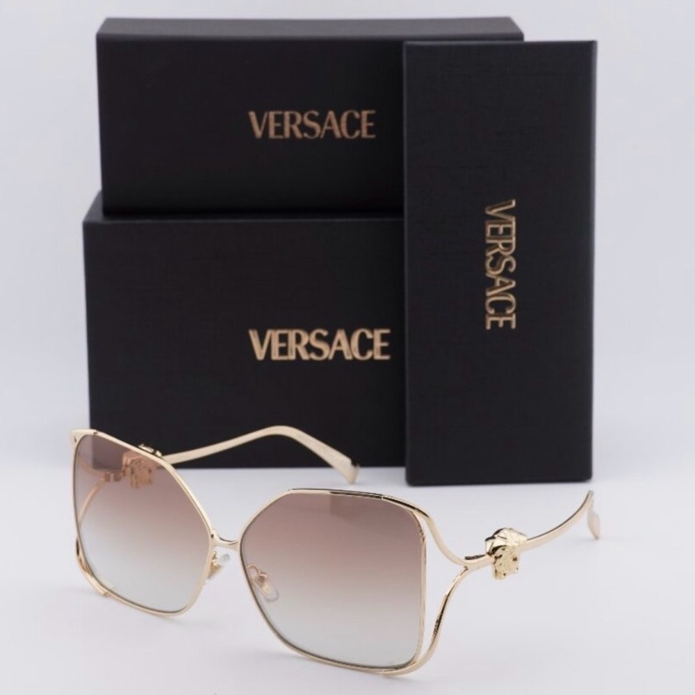 Versace Gold Frame Gradient Pink Lens Women's Sunglasses 💖
